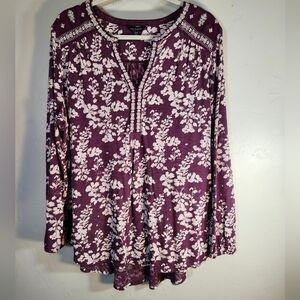 Lucky Brand Purple & Cream Embroidered Cotton Floral Sz 2X